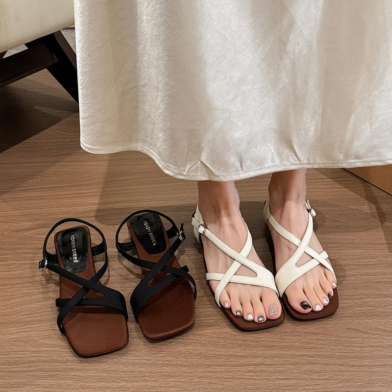 Square Open Toe Women's Hollow Out Breathable Block Heel Sandals Zpaxo