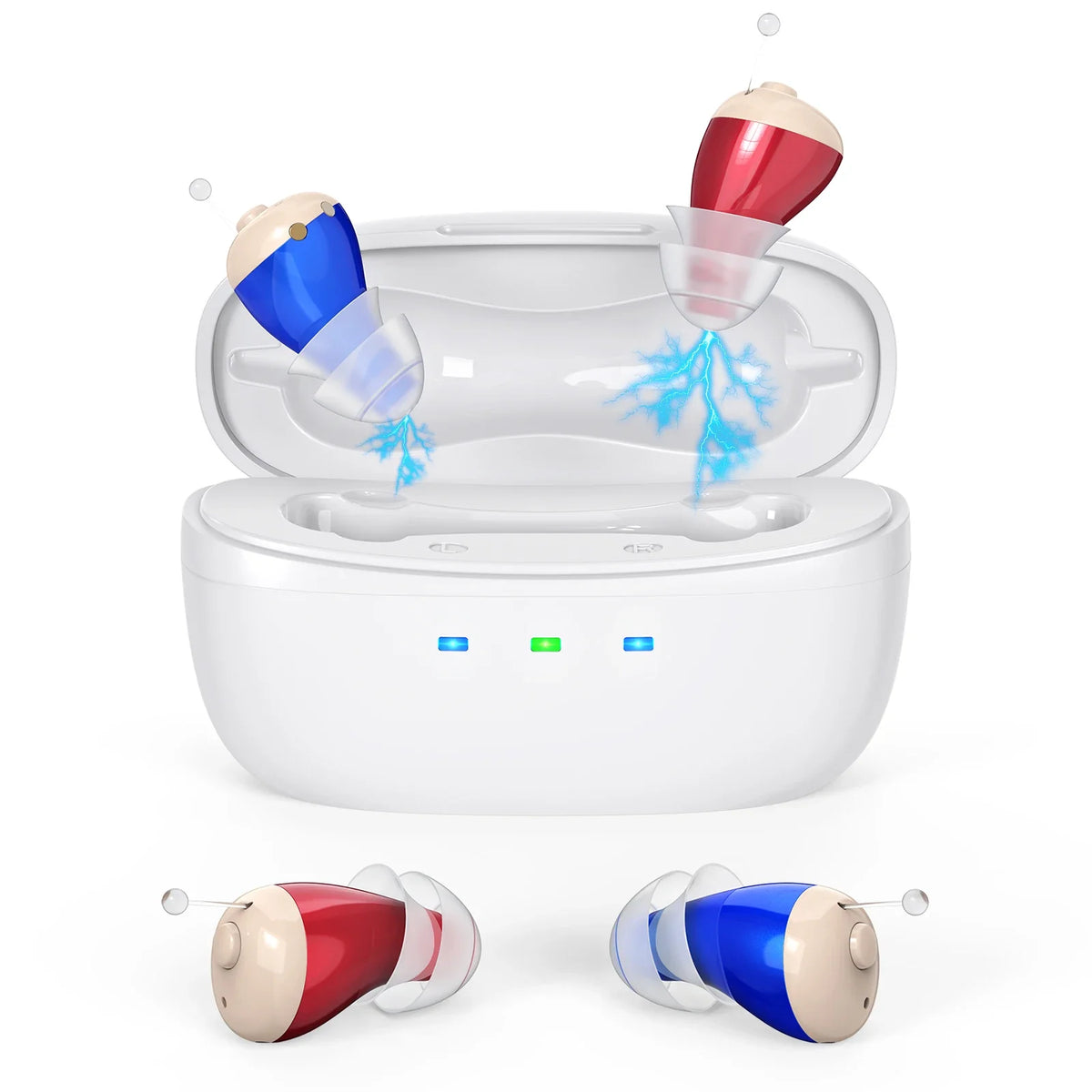 OTC Hearing Amplifiers Earbuds Intelligent Noise Reduction Sound Zpaxo Red Blue