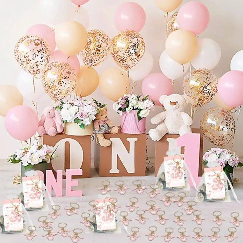 20Pcs Baby Shower Party Souvenirs Set for Guests Foot Charm Chain with Bags Zpaxo