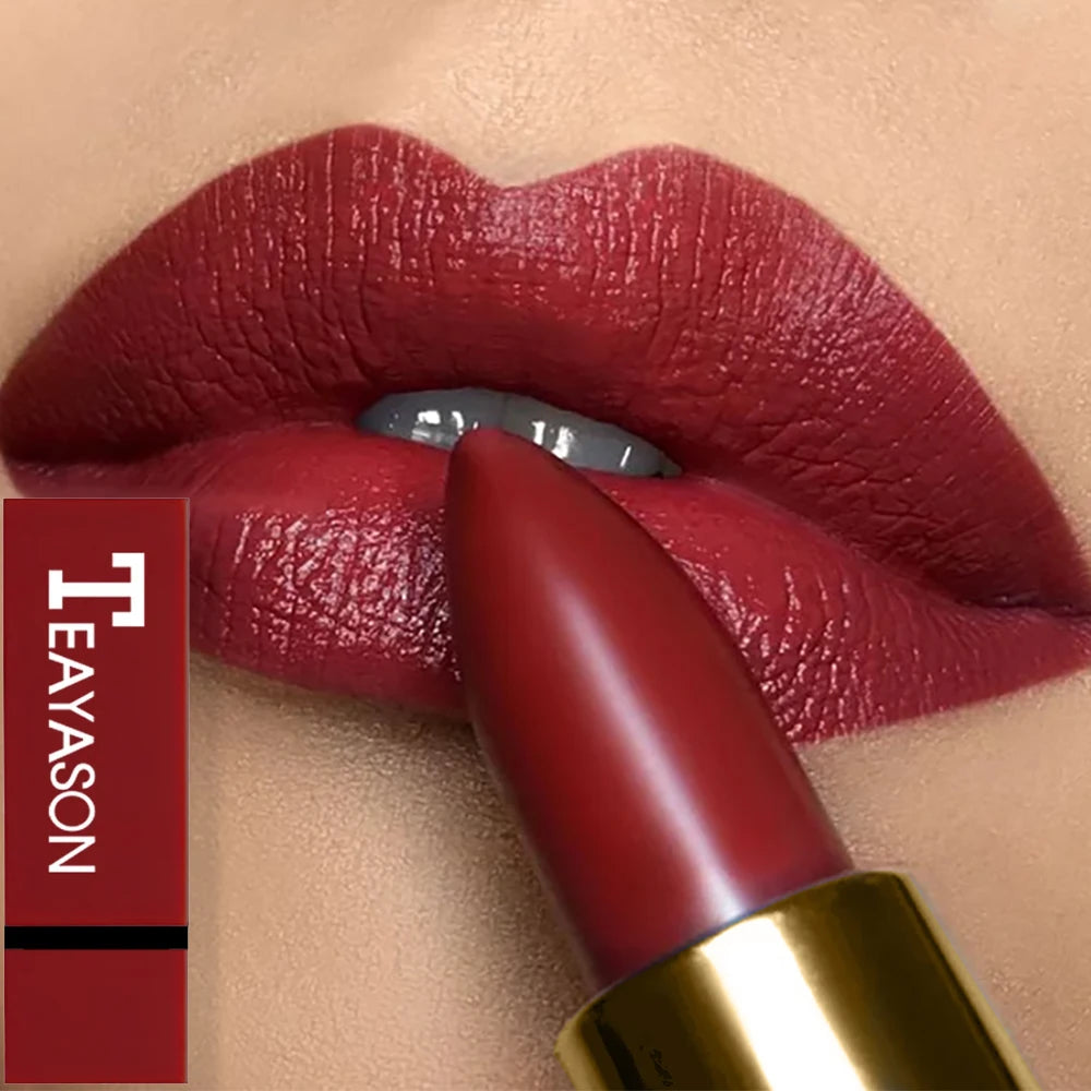 Dark Red Matte Lipstick Velvet Cream Texture Highly Pigmented Waterproof & Sweatproof Lasting Non-Smudging Makeup Cosmetics Zpaxo