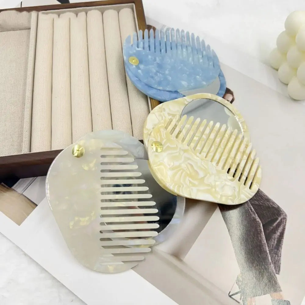 Simple Acetate Makeup Mirror Mini Anti static Mirror comb multifunctional Folding Hair comb Travel Zpaxo