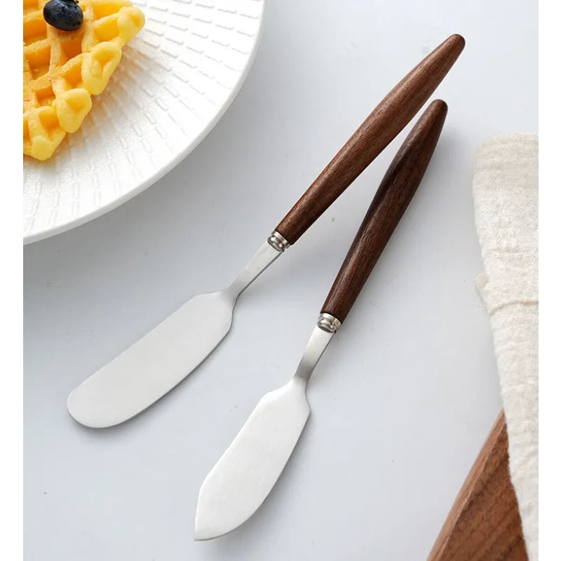 2026 Hot walnut wood handle 304 stainless steel butter knife, creative cream cheese knife, butter and jam spreading knife Zpaxo
