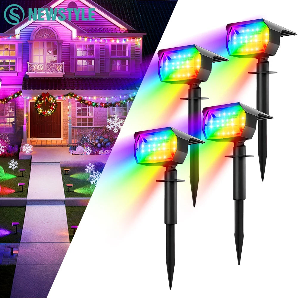 1-4PCS 20LED RGB Solar Landscape Spotlights 2 in 1 Outdoor IP65 Waterproof Color Changing Solar Wall Lamp for Patio Garden Yard Zpaxo