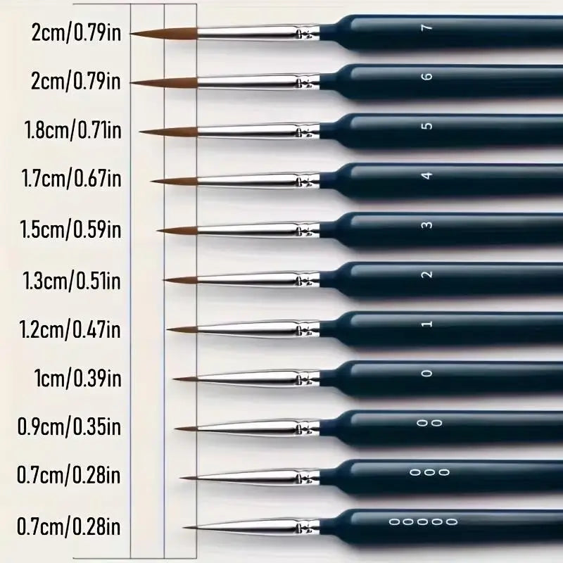 11 Micro Brushes: Durable Small Yellow Wolf for Acrylic, Oil, Watercolor, Nail, Model Art Zpaxo