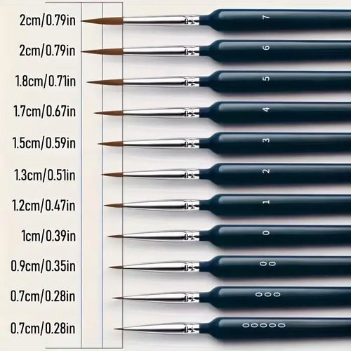 11 Micro Brushes: Durable Small Yellow Wolf for Acrylic, Oil, Watercolor, Nail, Model Art Zpaxo