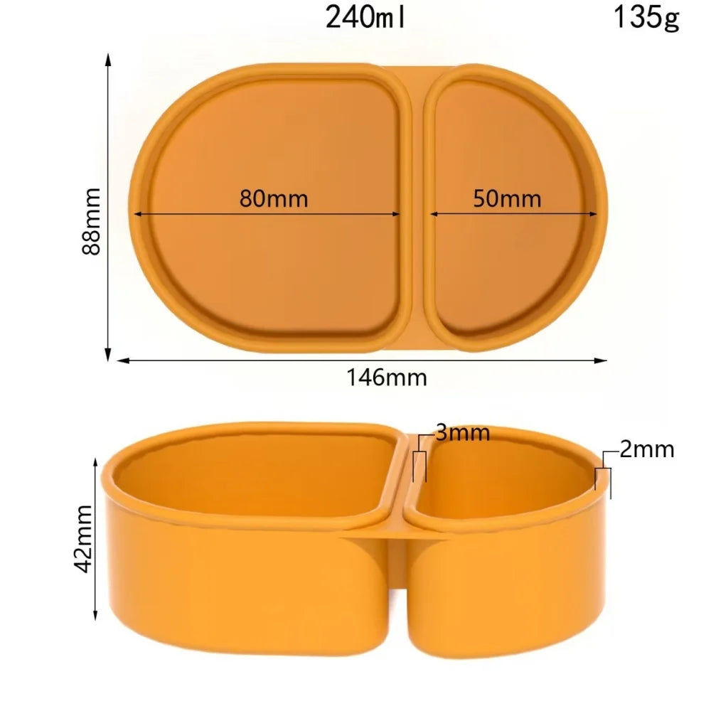 Premium Silicone Reusable Snack Containers Double Compartment Snackle Zpaxo Orange