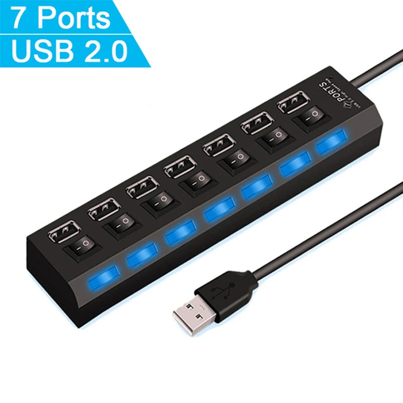 USB HUB 7 Ports Multiple Expander OFF Switch Port Multi Splitter Zpaxo