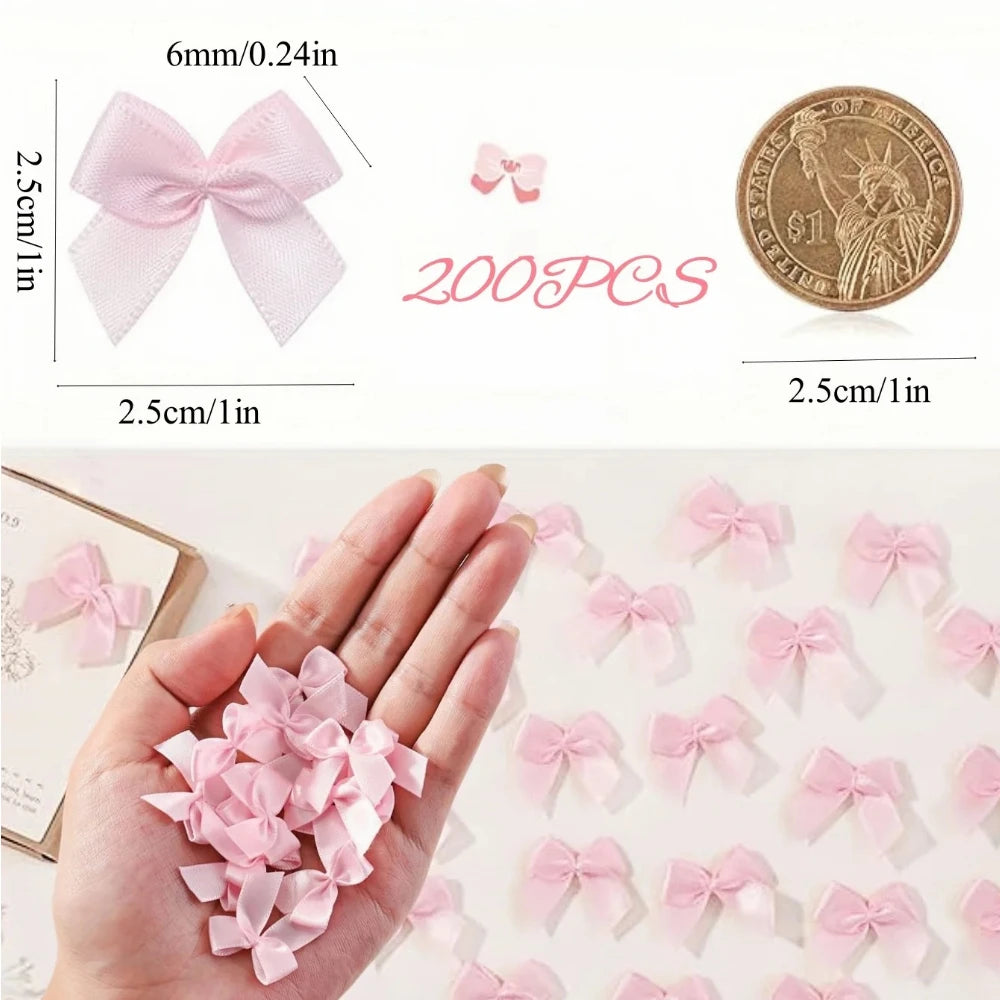 50-200PCS Tiny Pink Crafts Bows Decoration for DIY Cheer Pins Clothespins Accessories Wedding Gift Box Ornament Zpaxo