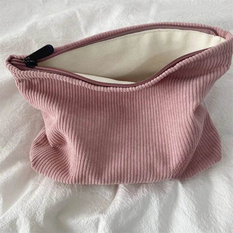 Corduroy Large Capacity Travel Cosmetic Bag Portable Women's Makeup Organizer Zipper Storage Clutch Purses Zpaxo