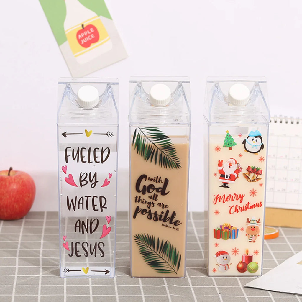 Reusable Clear Milk Carton Water Bottle 500ml / 1000ml Leak-proof Milk Box Water Bottle Portable Milk Bottles Water for Travel Zpaxo