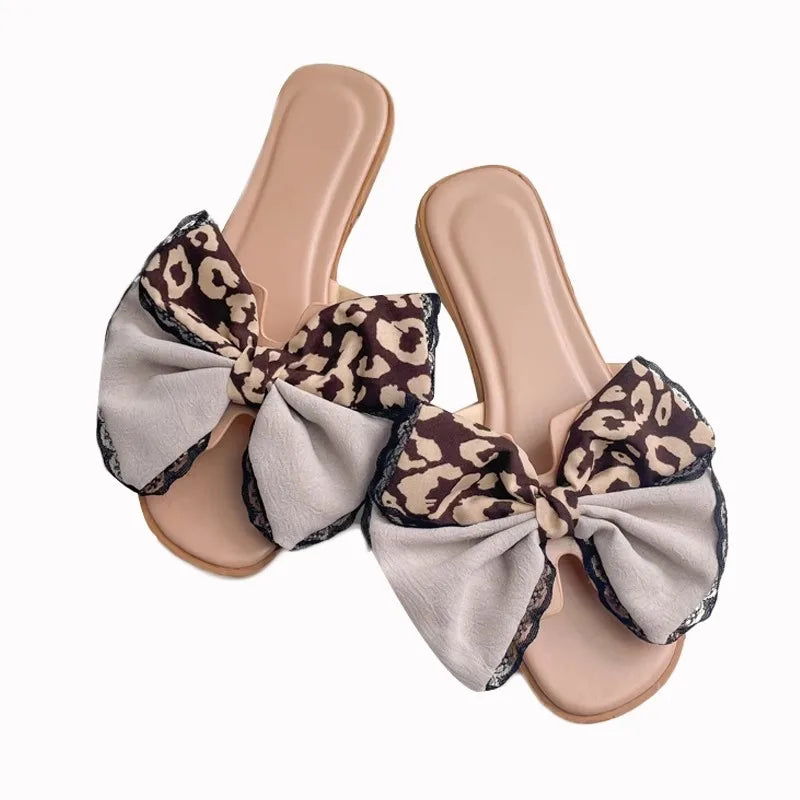 Slippers for Women 2025 Summer New Silk Bow Slippers Beach Shoes Vacation Flat Heel Sandals for Women Slippers Zpaxo