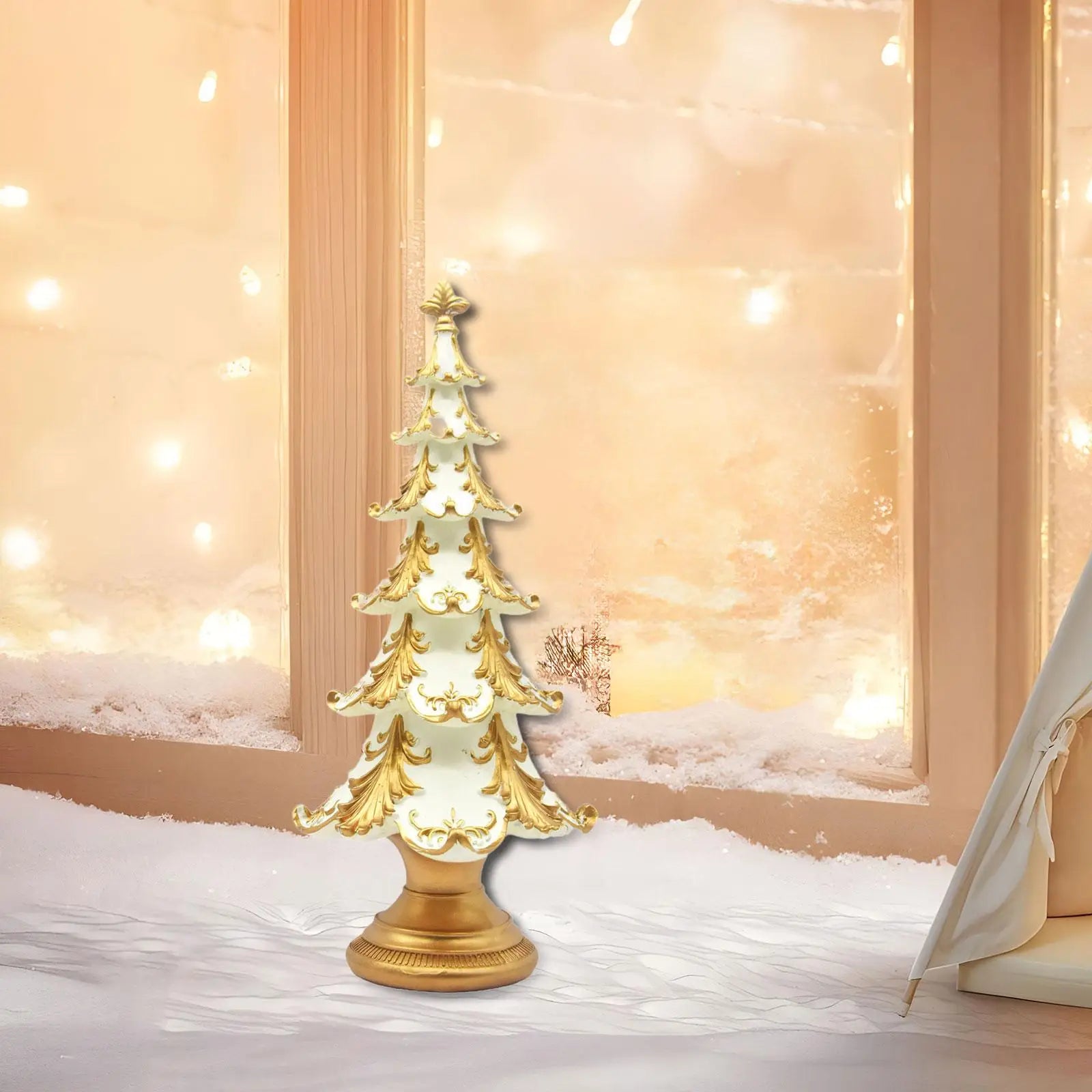 Resin Christmas Tree Figurine – Rustic Xmas Table Centerpiece Christmas Figurine Zpaxo White