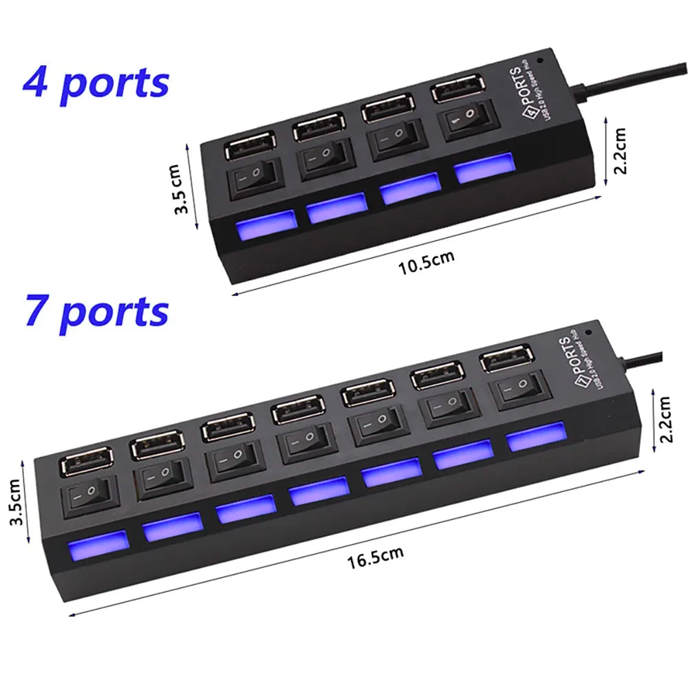 USB HUB 4 7 Port Multiple Expander OFF Switch Multi Splitter 4ports Zpaxo