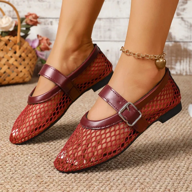 Summer Women Sandals Outdoor Mary Jane Flat Shoes 2025 Mesh Zpaxo Red 42
