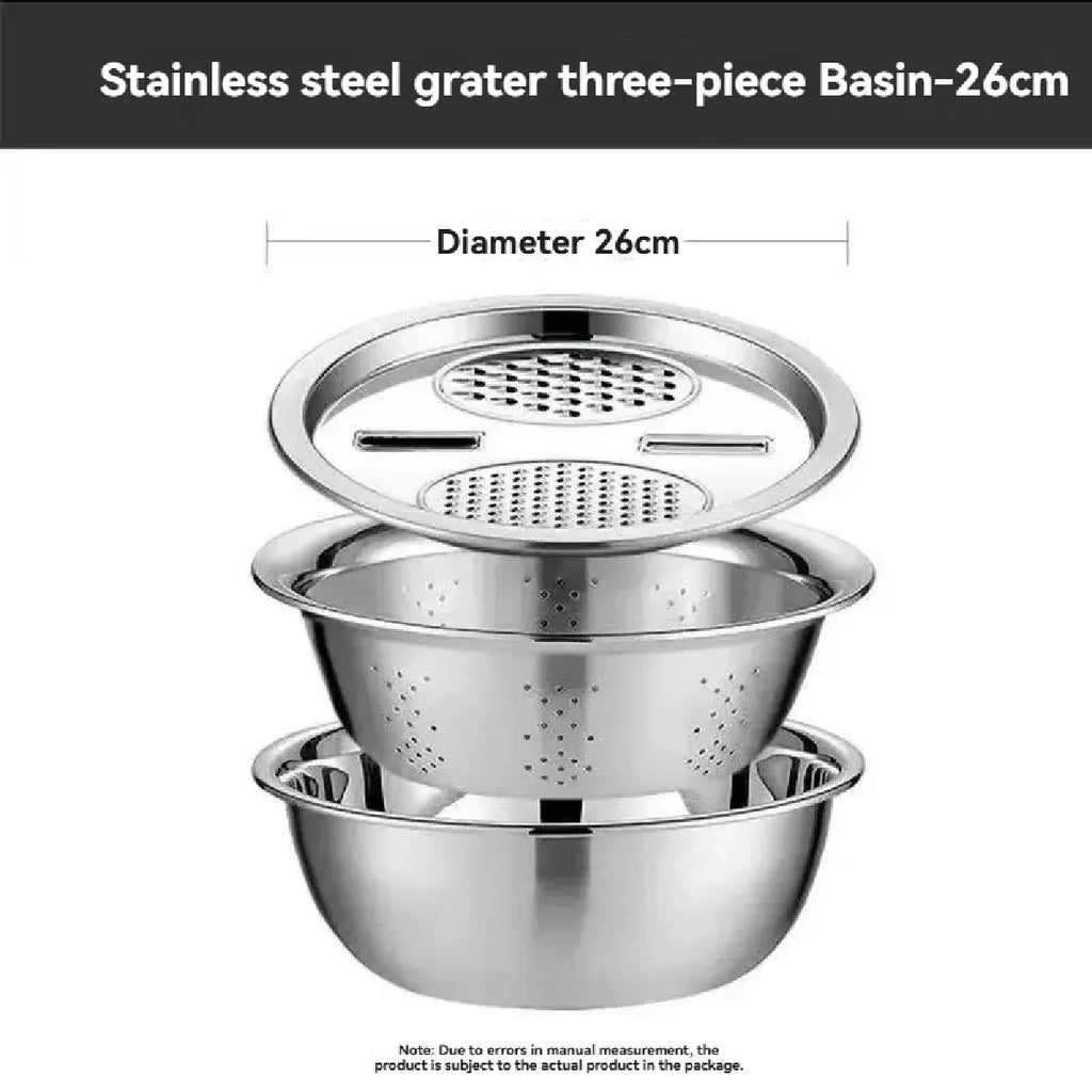 3PCS/1Set Multifunctional Vegetable Slicer Stainless Steel Blade Potato Carrot Grater Vegetable Washing Basin Drain Basket Kitch Zpaxo