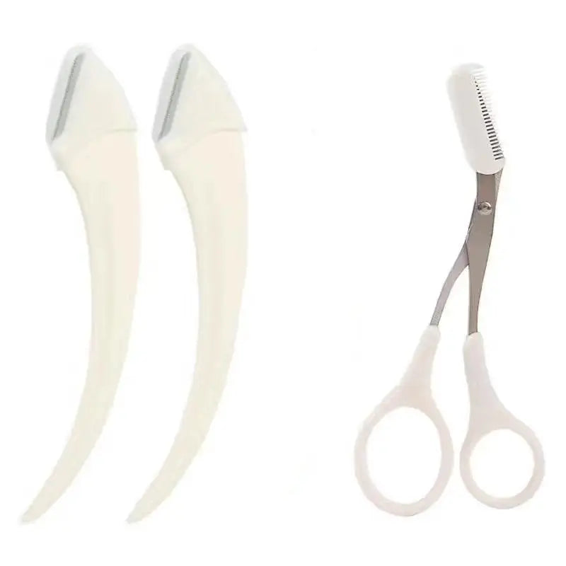 Women Eyebrow Scissors Comb Brow Trimmer Scraper Trimming Knife Face Zpaxo WHITE
