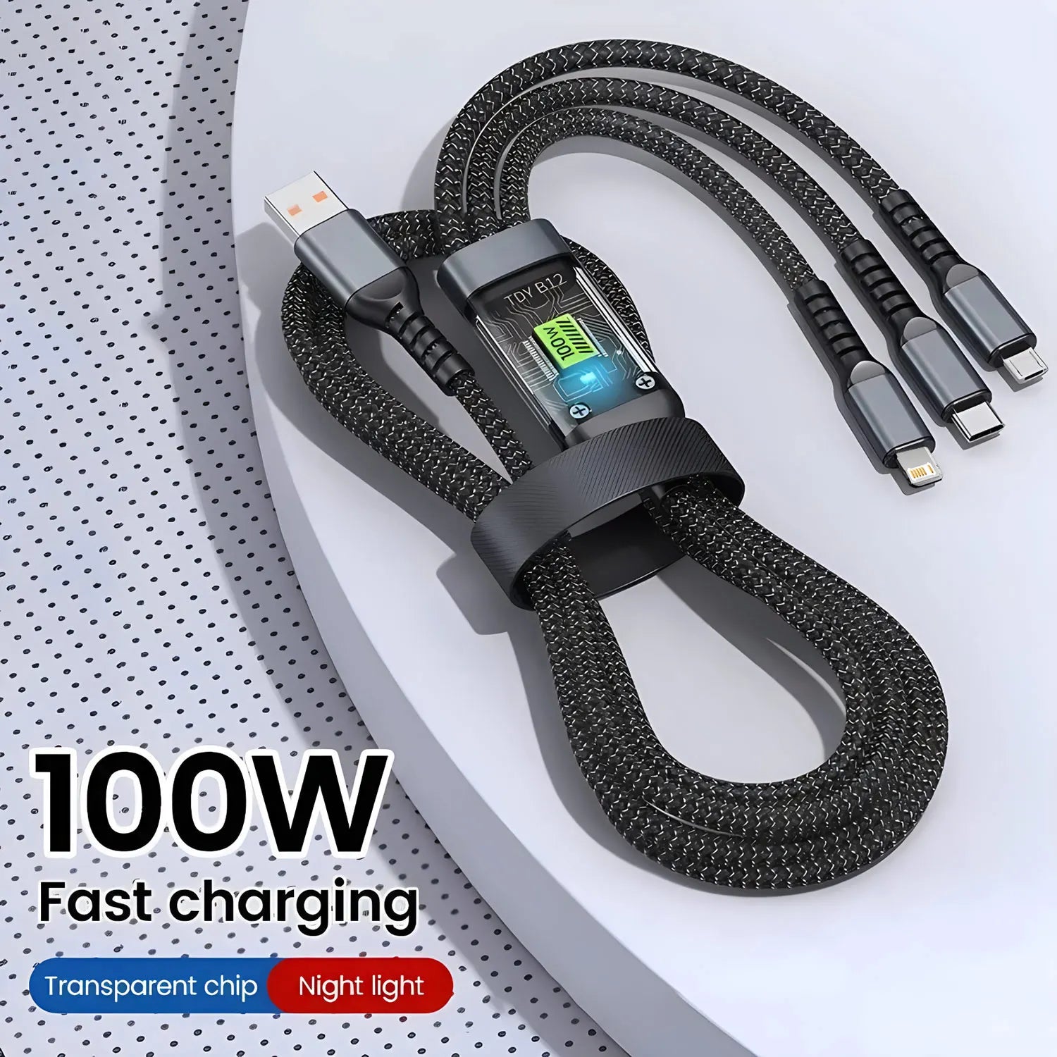 3-in-1 USB 100W 6A Fast Charger Cable Car Type-c Micro LIGHTNING