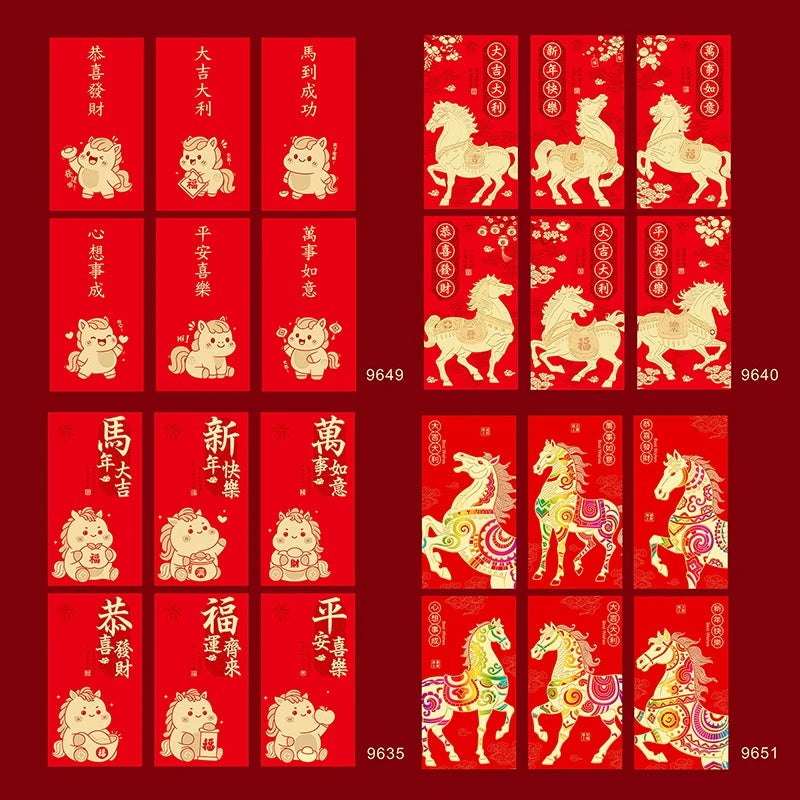 6pcs/set Chinese New Year Money Envelope Lucky Red Pockets Spring Festival 2026 Horse Year Red Envelope Zpaxo