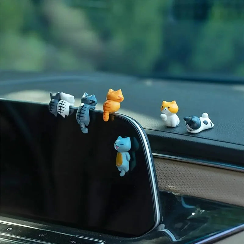 6-Pack Mini Cartoon Cat Car Ornaments – Cute Resin Decor Car & Home Ornaments Zpaxo