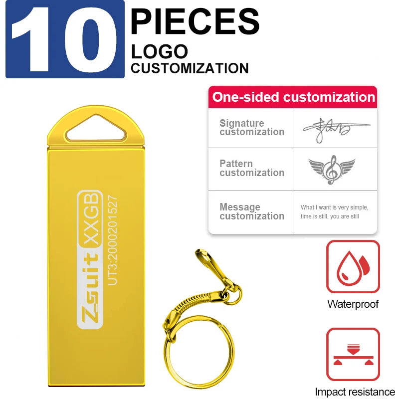 ZSUIT 10Pcs 3.0 USB Flash Drive 8GB 32GB Pendrive 128GB 64GB Custom LOGO Waterproof 2.0 USB Pen Drive Flash Metal Stick CTK Zpaxo