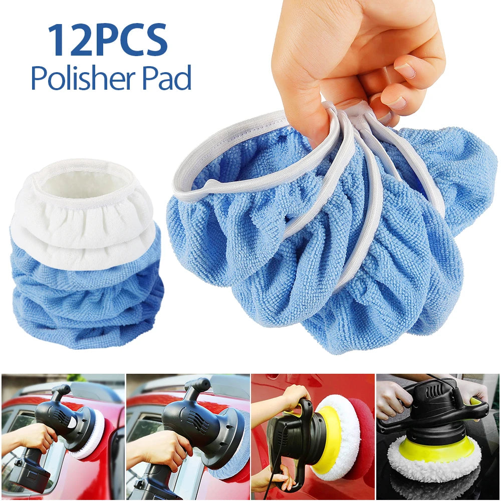 12pcs Car Polishing Disc Auto Waxing Applicator 5-6 inches Microfiber Bonnet Polisher Pad Polishing Accessories Cleaning Tool Zpaxo 10 blue 2 white