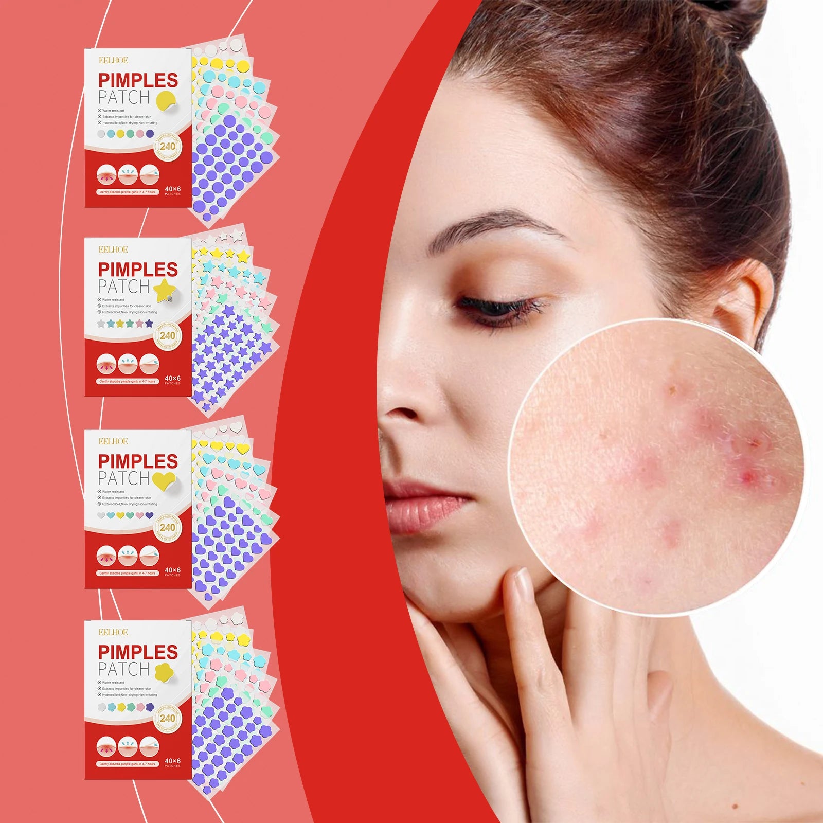 240Pcs Salicylic Acid Acne Pimple Patches Colorful Round/Heart/Flower/Star Shape Acne Removal Skin Care Stickers Covering Zits Zpaxo