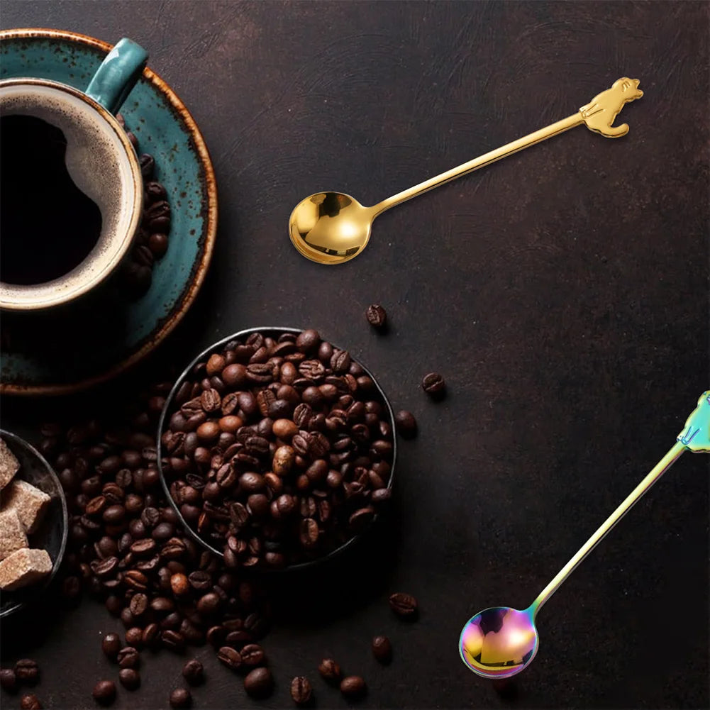 5- Stainless Steel Coffee Spoon Cute Cat Shape Teaspoon Dessert Snack