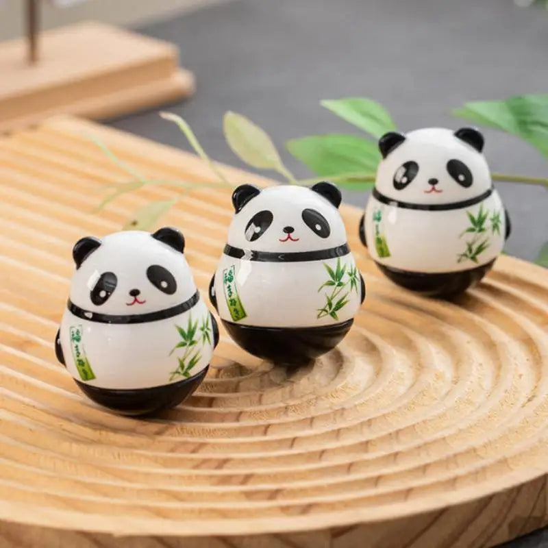 Japanese Ceramic Panda Doll Crafts Tumbler Toy Lucky Charm Fortune Zpaxo