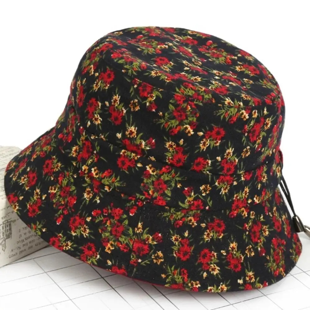 Fashion Cotton Material Women Bucket Hat Foldable Adjustable Fisherman Hat Sun Protection Floral Print Sun Hat Outdoor Zpaxo