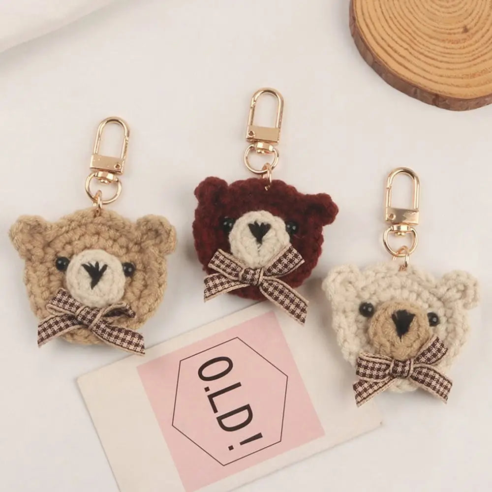 Lovely Car Accessory Bow Tie Bear Girl Gift Knitting Wool Bag Pendant Girls Key Chain Korean Style Key Chain Schoolbag Pendant Zpaxo