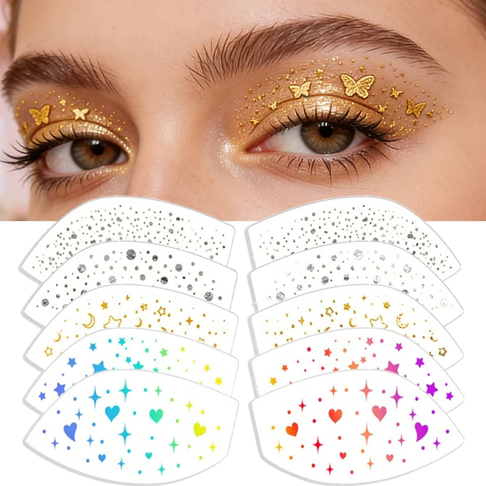 Waterproof Temporary Glitter Eye Shadow Stickers Silver Radiation Zpaxo