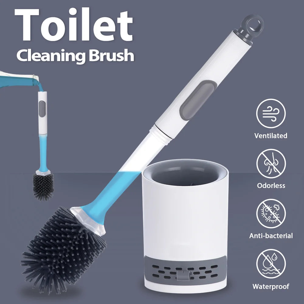 Water Spray Silicone Toilet Brush Detergent Refillable Bowl Cleaner