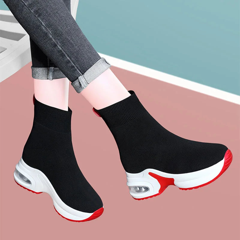 Inner Height Socks Black Shoes Women Fall Korean Version Thick Bottom Zpaxo