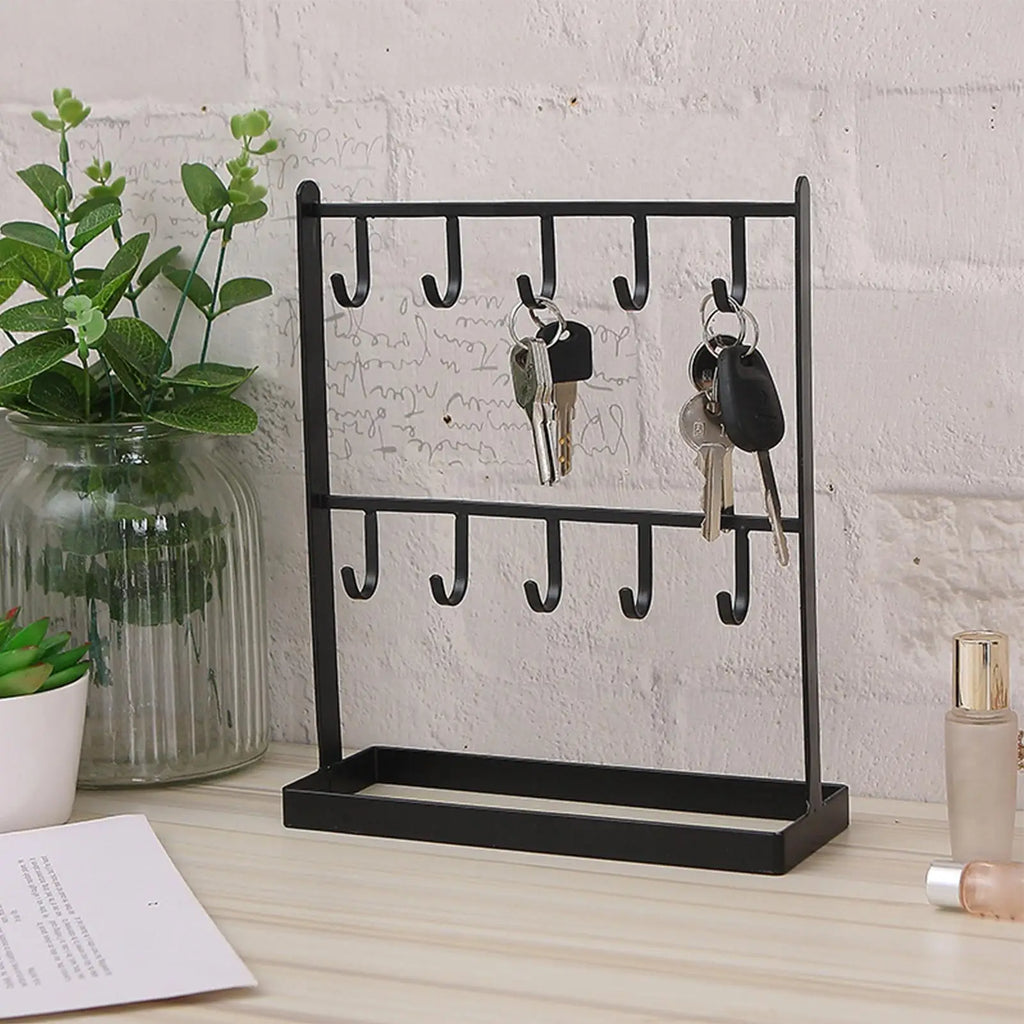 Key Ring Holder Metal Jewelry Organizer 10 Hooks Stand Entrance Front