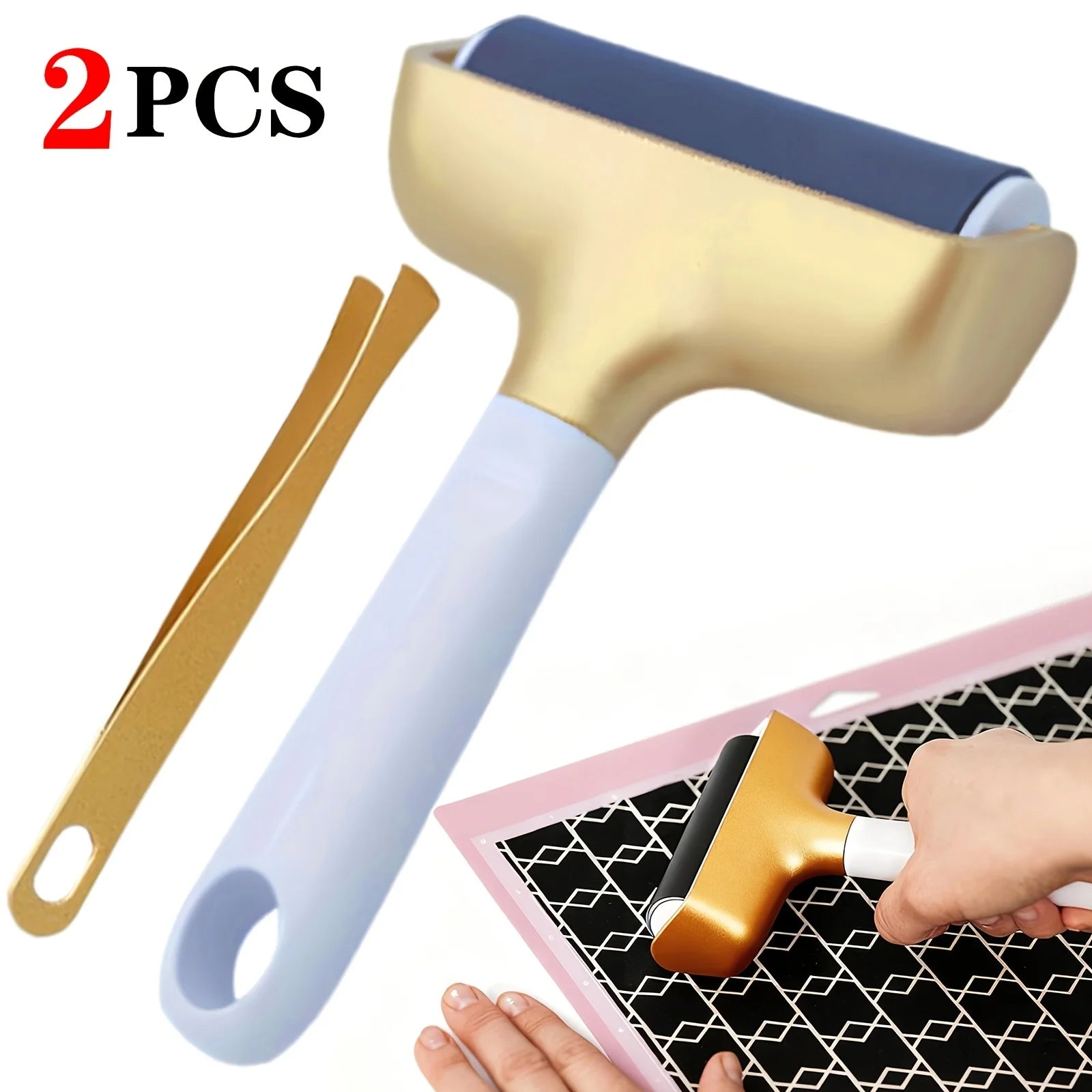 Gold Vinyl Rubber Roller&Gold Tweezers, Rubber Roller and Material Tweezers Removal Tool, Compatible with Maker, Explore Zpaxo Gold
