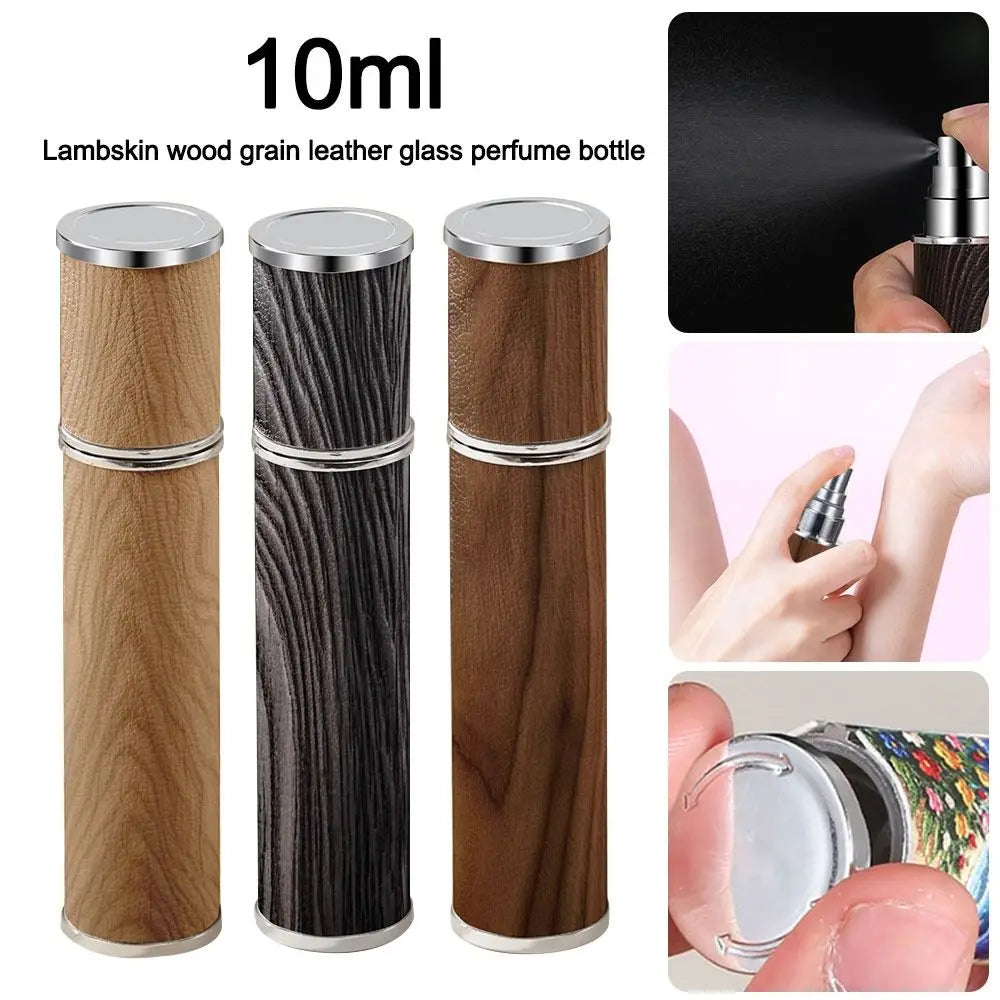 Portable PU Leather Perfume Bottle Leak-proof Spray Wood Grain Zpaxo