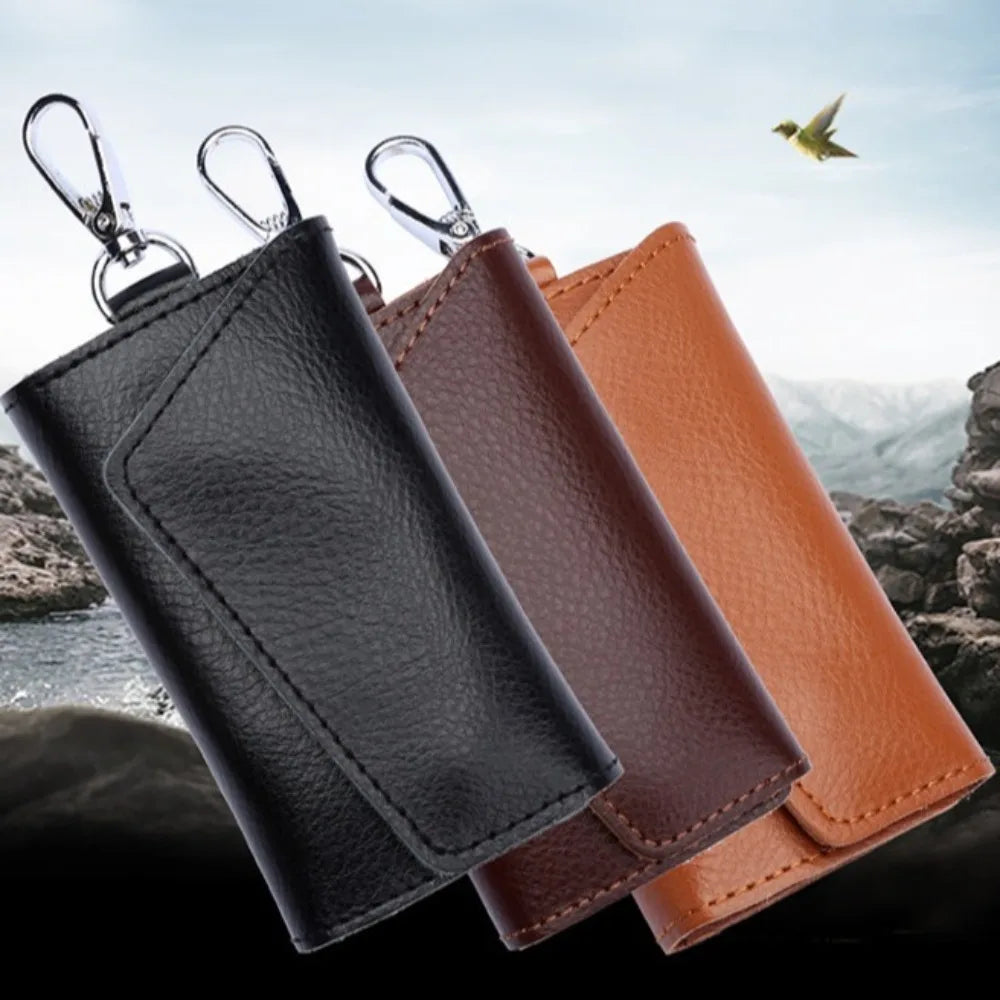 Cow Split Leather Keychain Mini Card Bag Housekeeper Key Holder Zpaxo