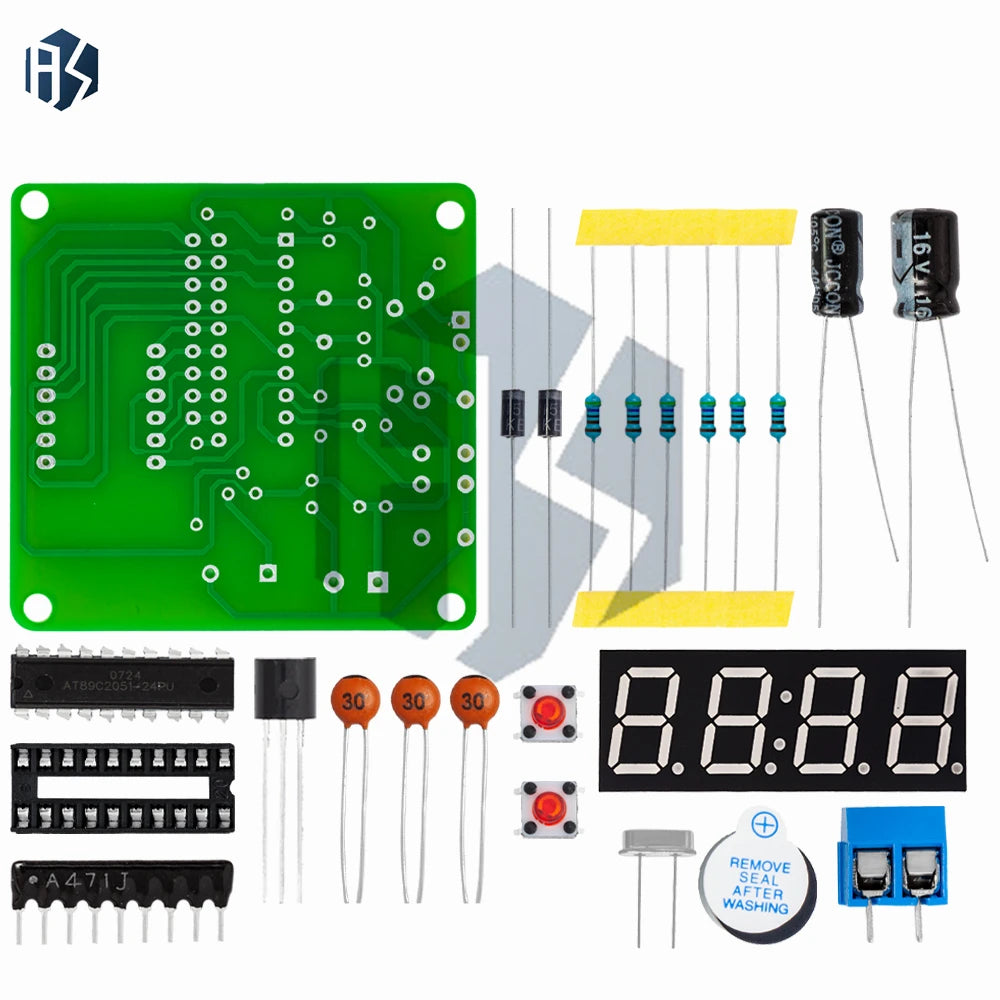 ‌AT89C2051-24PU 8051 Microcontroller LED Clock Kit – 4-Digit 7-Segment DIY Soldering Project with DS1307 RTC (I²C) | Alarm/Timer Zpaxo