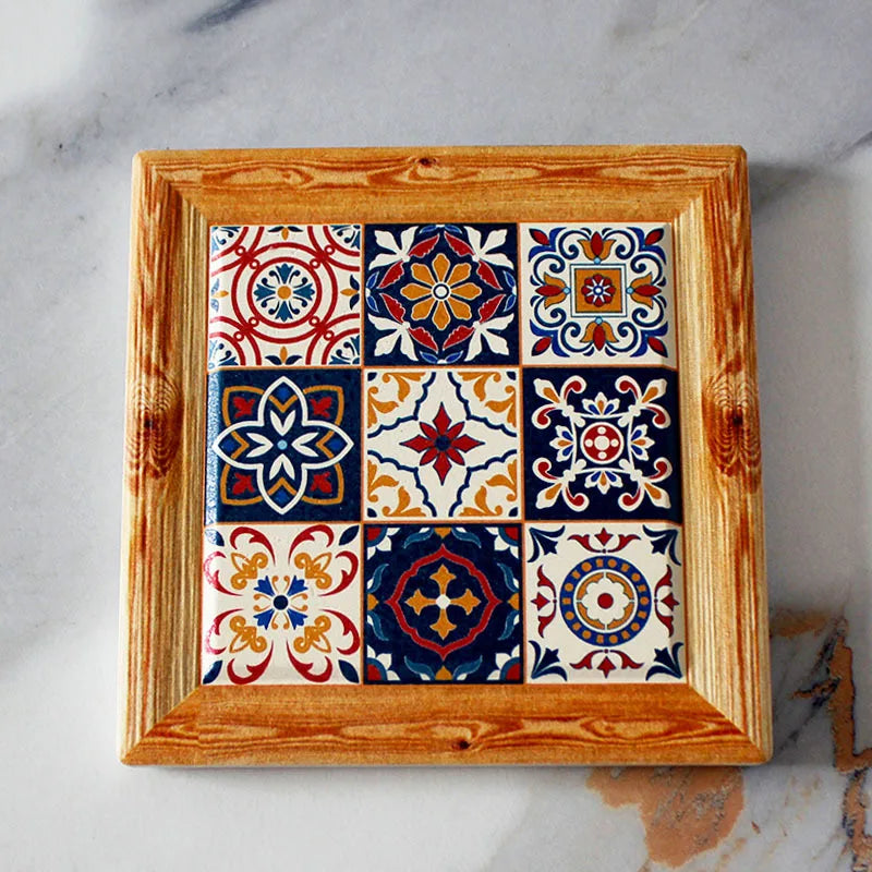 Bohemian Ceramic Cork Coaster – Vintage Floral Tile Coffee Mat Ceramic Cork Coaster Zpaxo D