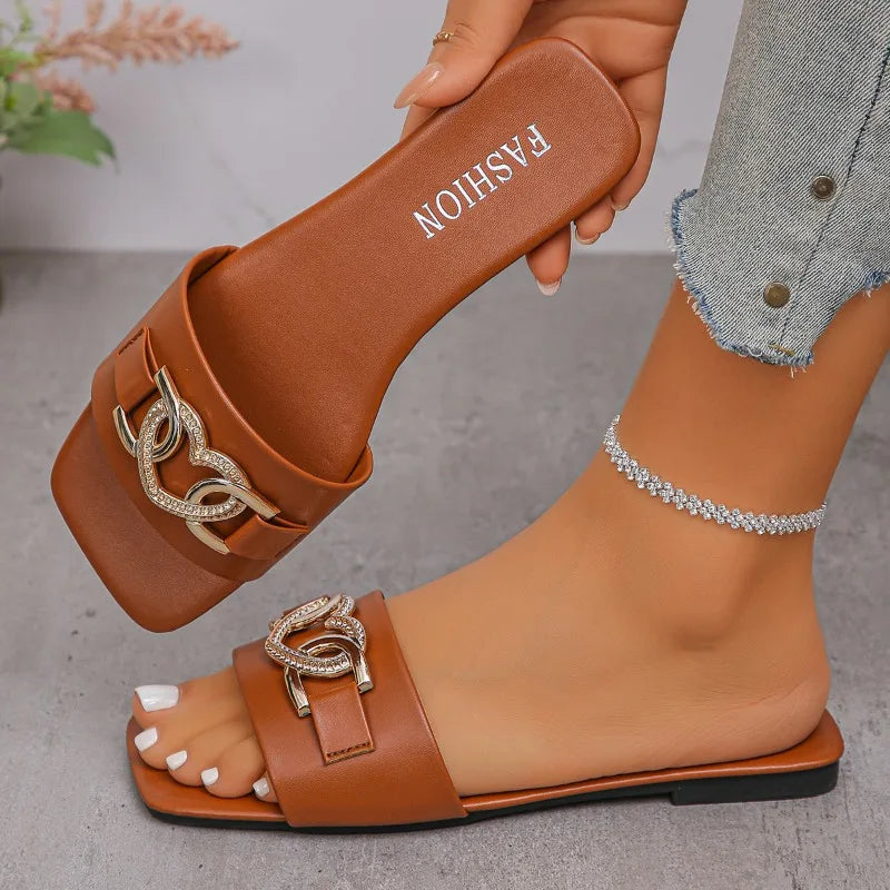 Fashion Women Slippers Trend Square Toe Lightweight Flat Sandals 2026 Zpaxo