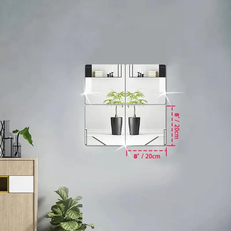 3D Self-adhesive Mirror Wall Stickers 4 20 Suitable DIY Decoration Zpaxo 4pcs -20cm G4789A