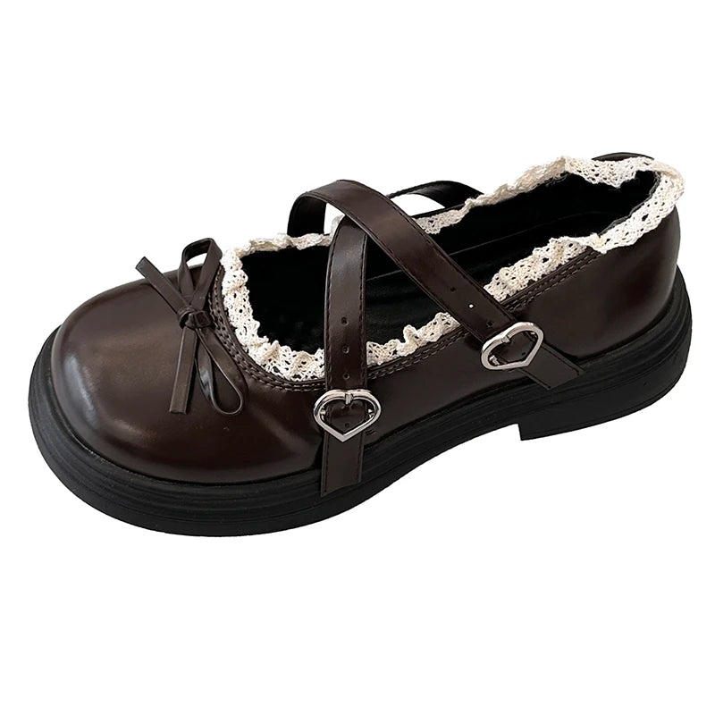 Women Lolita Shoes Girls Mary Jane Bow Knot Lace Trim PU Leather Zpaxo 36 image color 2