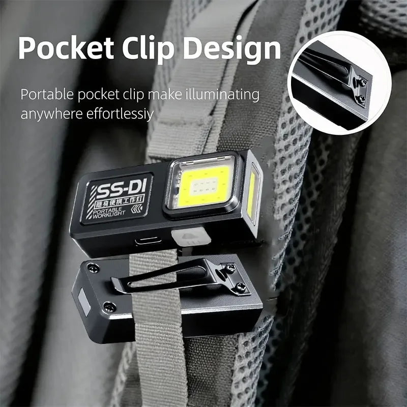 Mini COB LED Flashlight USB-C Rechargeable, Clip Magnet EDC LED Pocket Flashlight Zpaxo