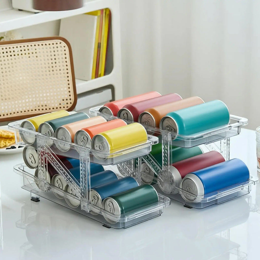 Soda Can Organizer Refrigerator 2-Layer Adjustable Width Bin Holder