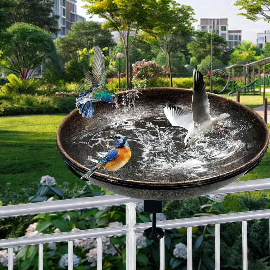 Bird Bath with Adjustable Clamp Retro Garden Decor Bird Bath Feeder for Railing for Outdoor Garden Patio Backyard Railing Fence Zpaxo