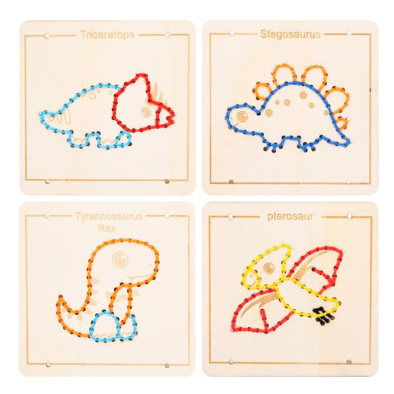 Montessori Wooden Threading Board Pre-punched Embroidery Lacing Zpaxo Dinosaur