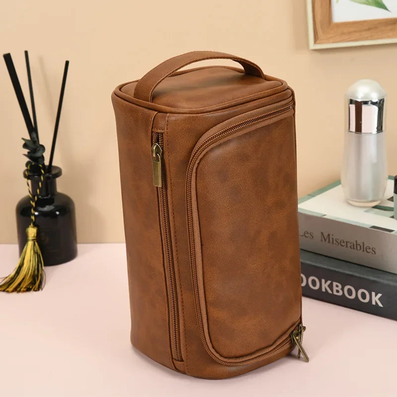 Men's Vintage Hanging Toiletry Bag – Large PU Travel Organizer Hanging Toiletry Bag Zpaxo