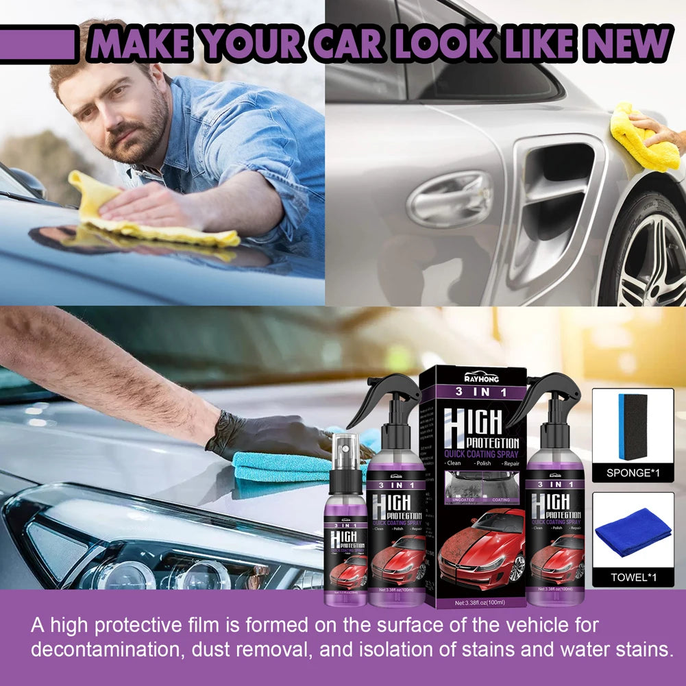 3 In 1 Auto Nano Ceramic Coating 100ml Car Paint Scratch Repair Remover Car Nano Spray Glass Hydrophobic Coating Car Paint Care Zpaxo