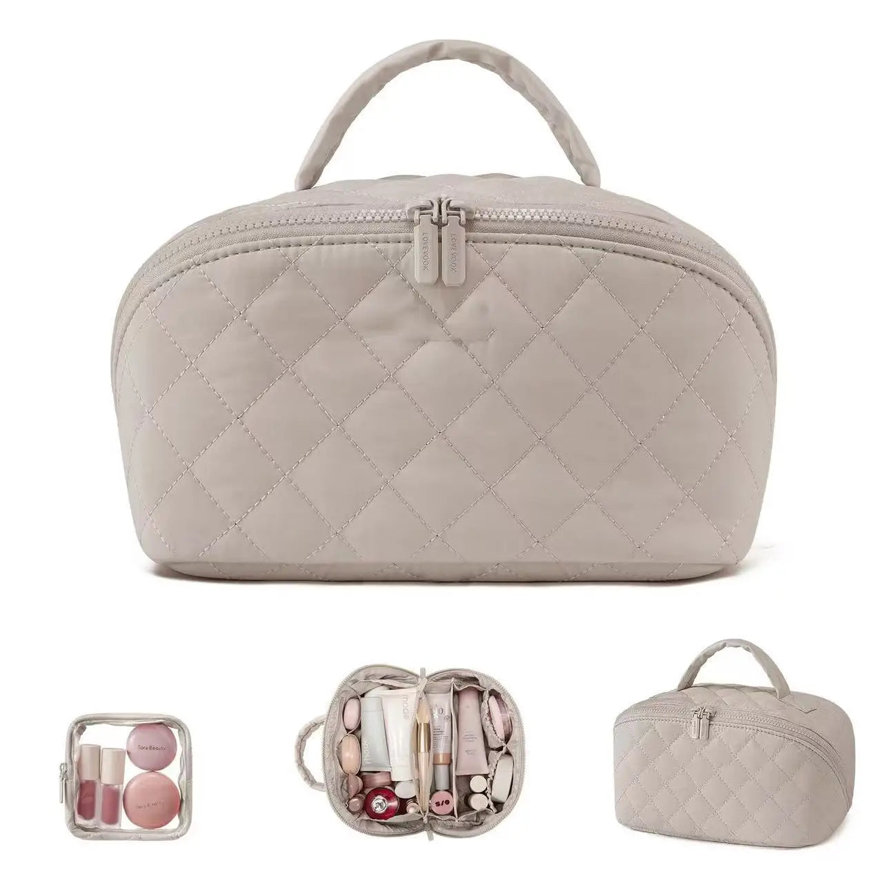 New Large Capacity Portable Makeup Bag, Makeup Brush Storage Bag, Leak-Proof High-end Travel Grooming Toiletry Organizer Bag Zpaxo Khaki