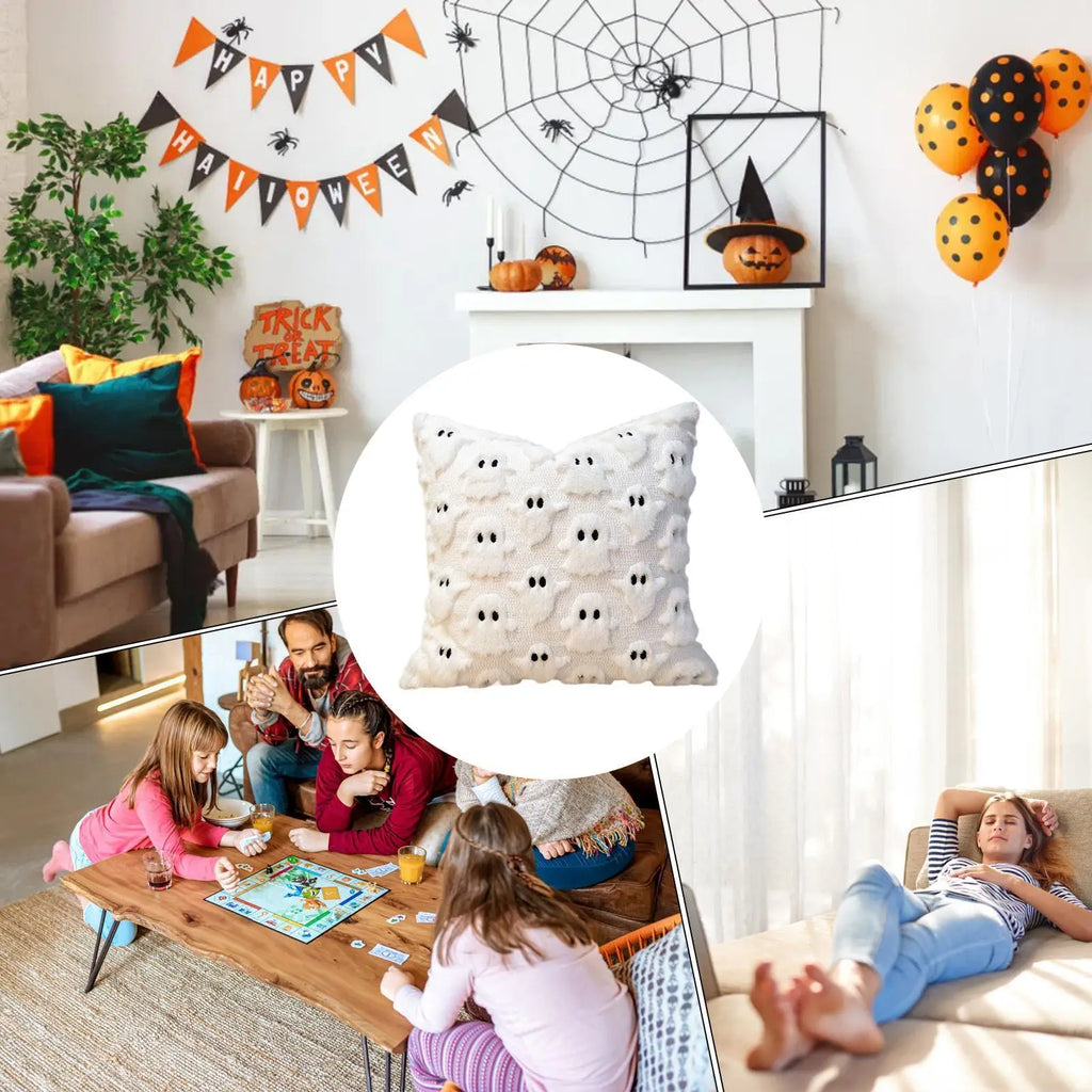 Halloween Pillow Covers 45x45cm Ghost Plush Pillowcase Soft Decor